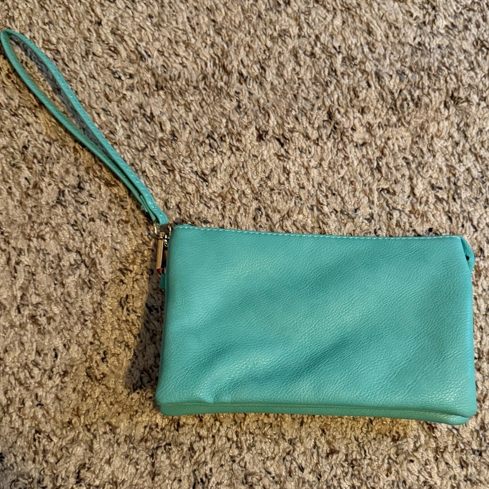 Teal Wristlet with shoulder strap
